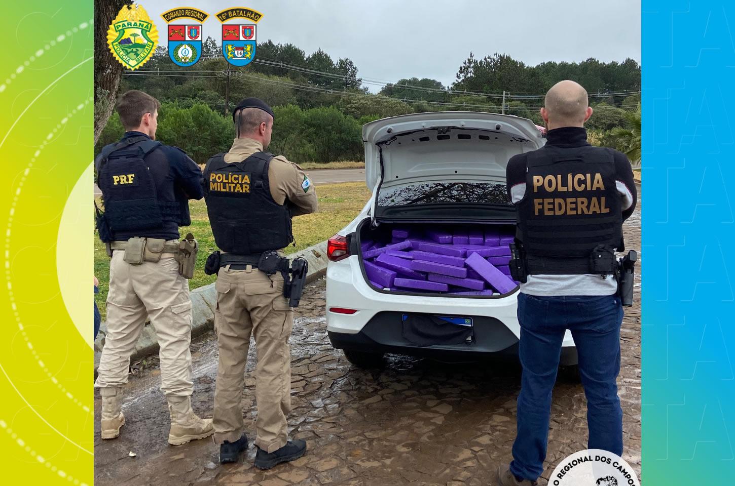 Ação conjunta entre PM, PF e PRF apreende mais de 600 kg de maconha em Guarapuava