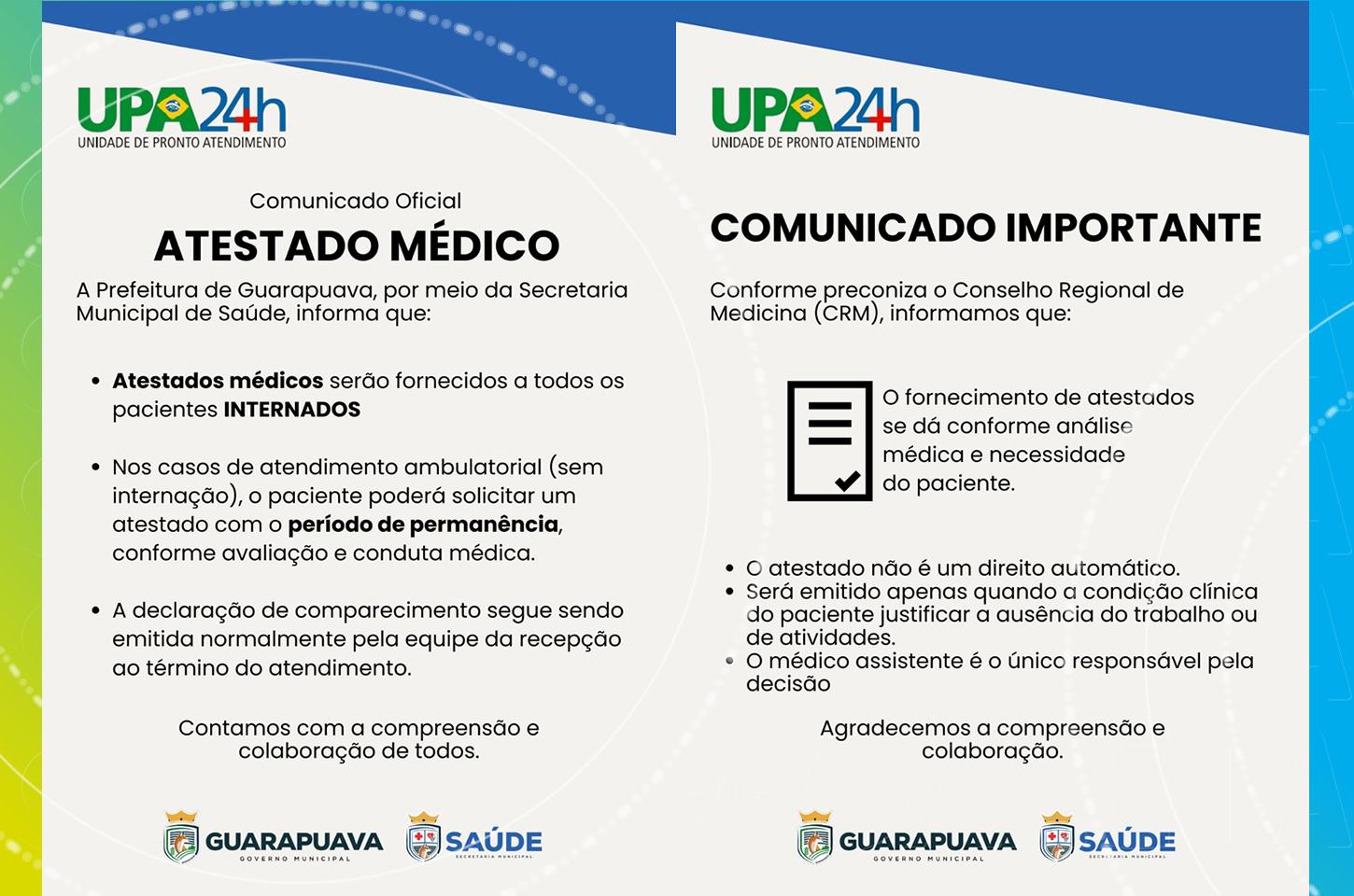 Guarapuava intensifica controle na emissão de atestados médicos nas UPAs