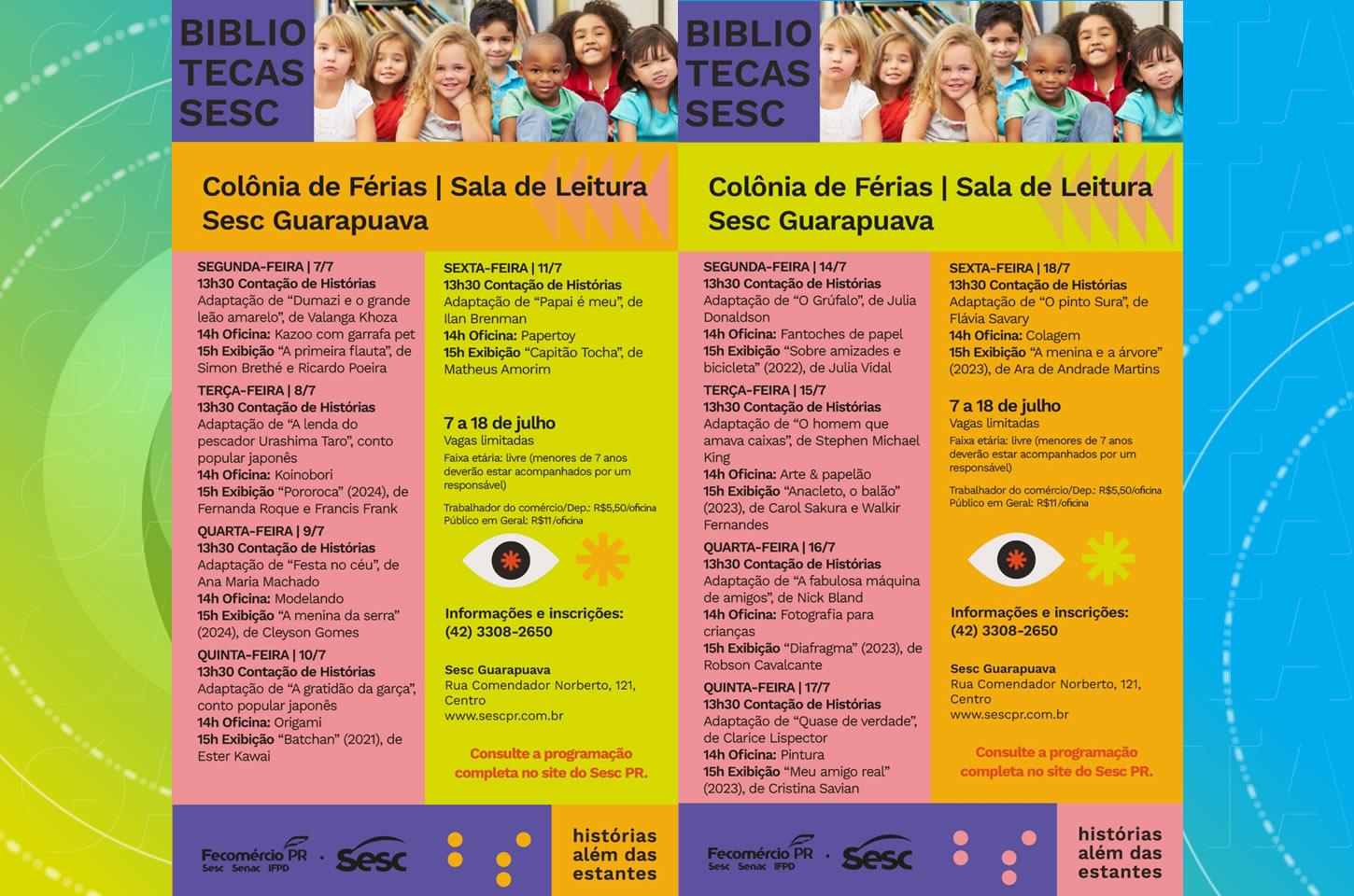 Sesc Guarapuava promove Colônia de Férias com oficinas, contação de histórias e cinema infantil