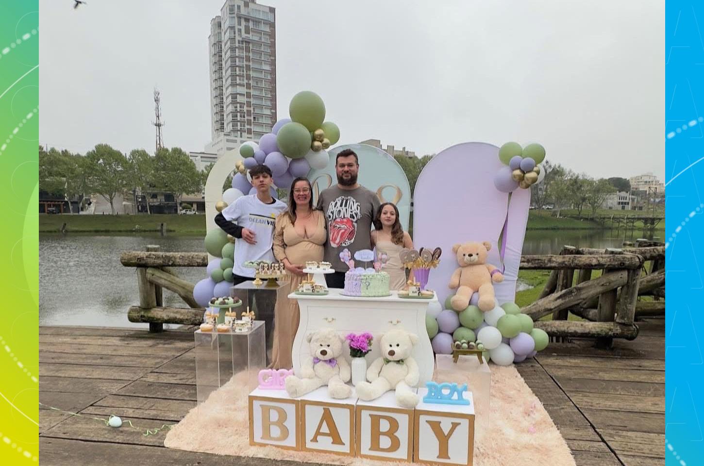 Cleviane Sene celebra a chegada da pequena Alícia em chá revelação no Parque do Lago