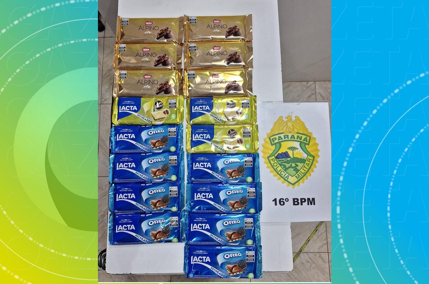 Homem é flagrado furtando 17 barras de chocolate em supermercado no Centro de Guarapuava