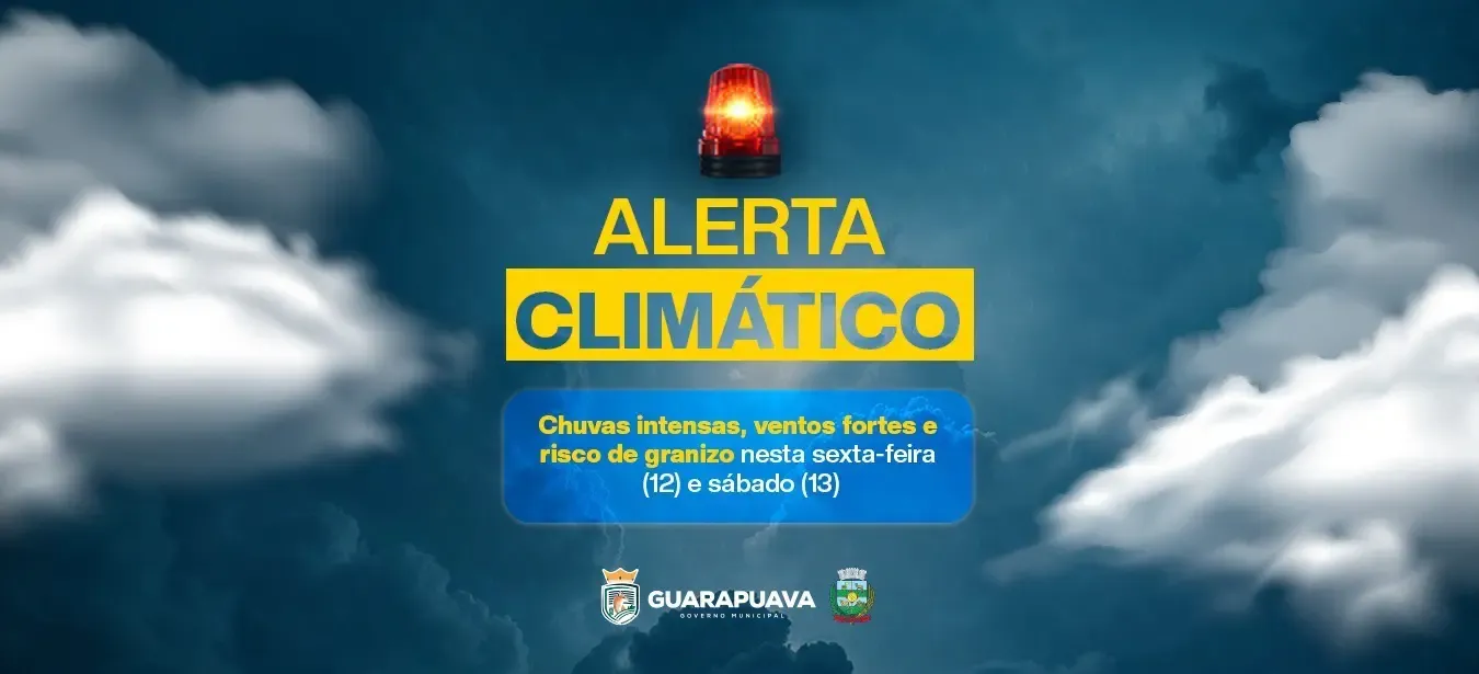 Prefeitura de Guarapuava emite alerta para chuvas intensas, ventos fortes e risco de granizo