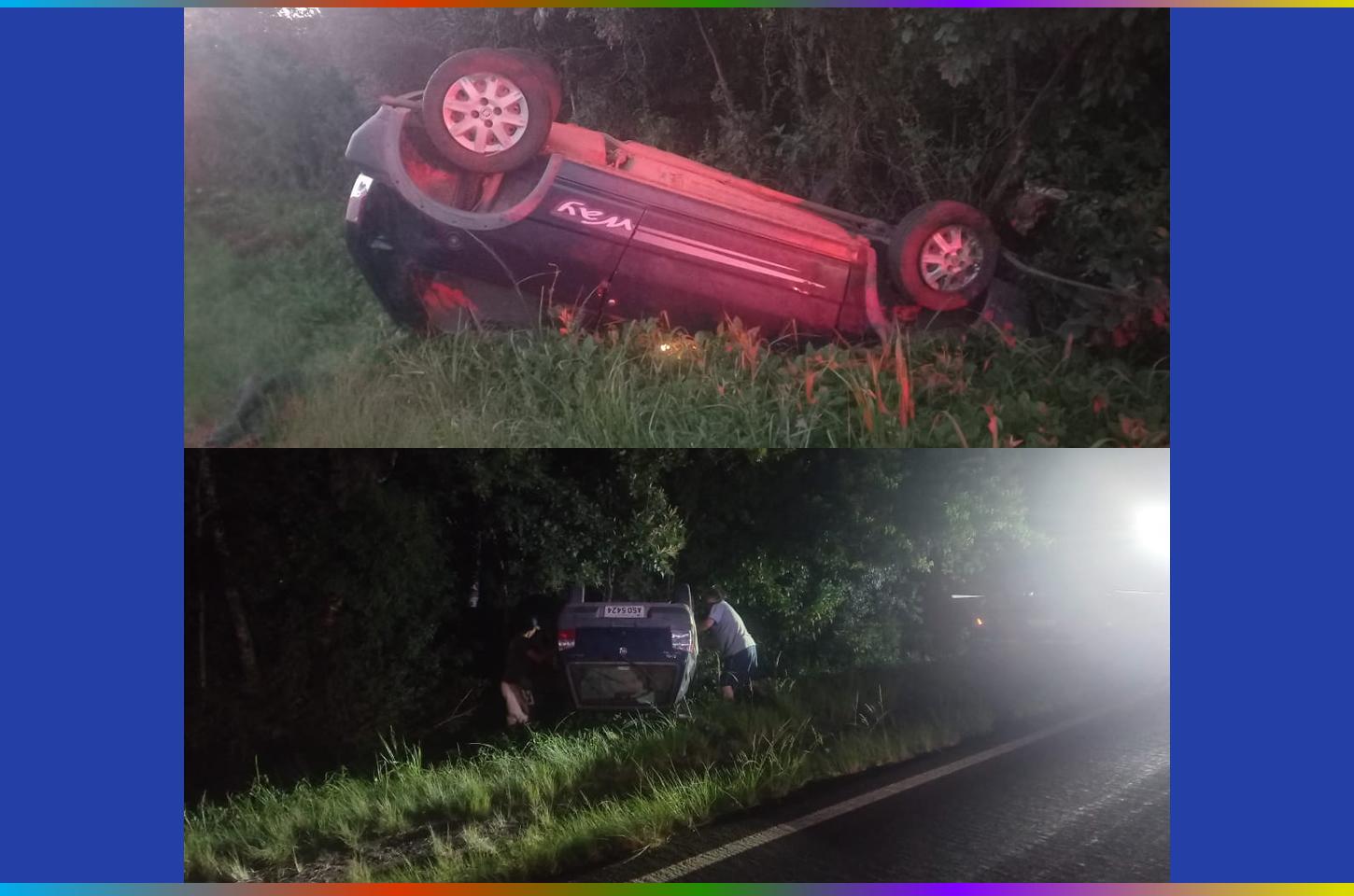 Capotamento deixa motorista ferida na PR-170, em Pinhão