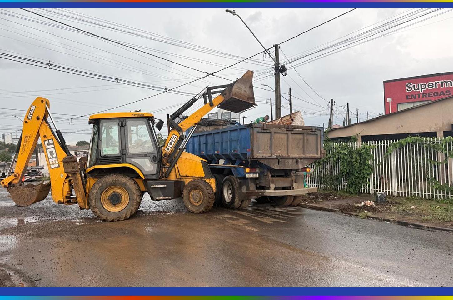 Em parceria, Secretaria de Obras e Defesa Civil atuam de forma imediata após chuvas e reforçam ações de prevenção em Guarapuava