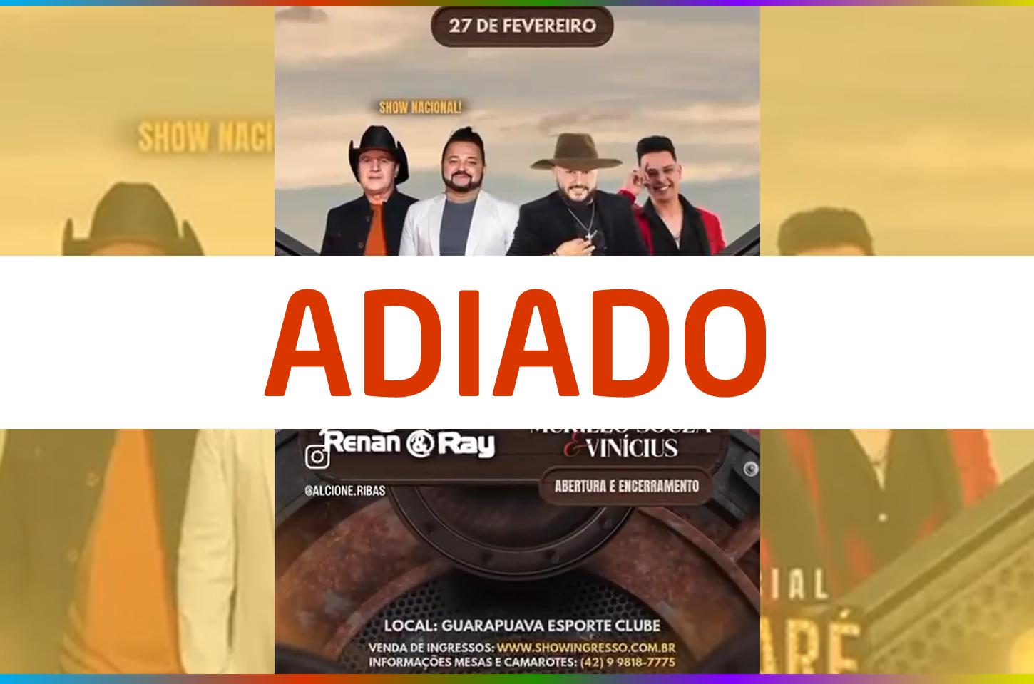 Shows de Renan e Ray em Guarapuava e Campina do Simão são adiados por motivo de força maior