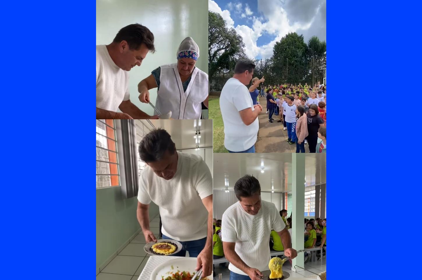 BAITALA SENTA COM ALUNOS E PROVA A MERENDA