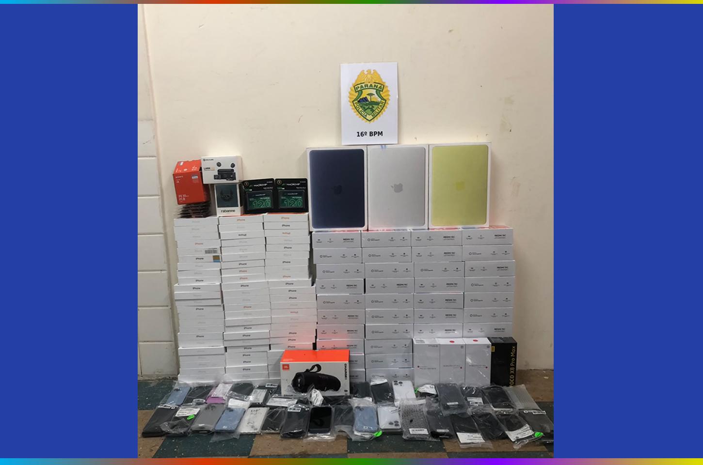 Polícia apreende carga de eletrônicos sem comprovação fiscal na BR-277 durante abordagem