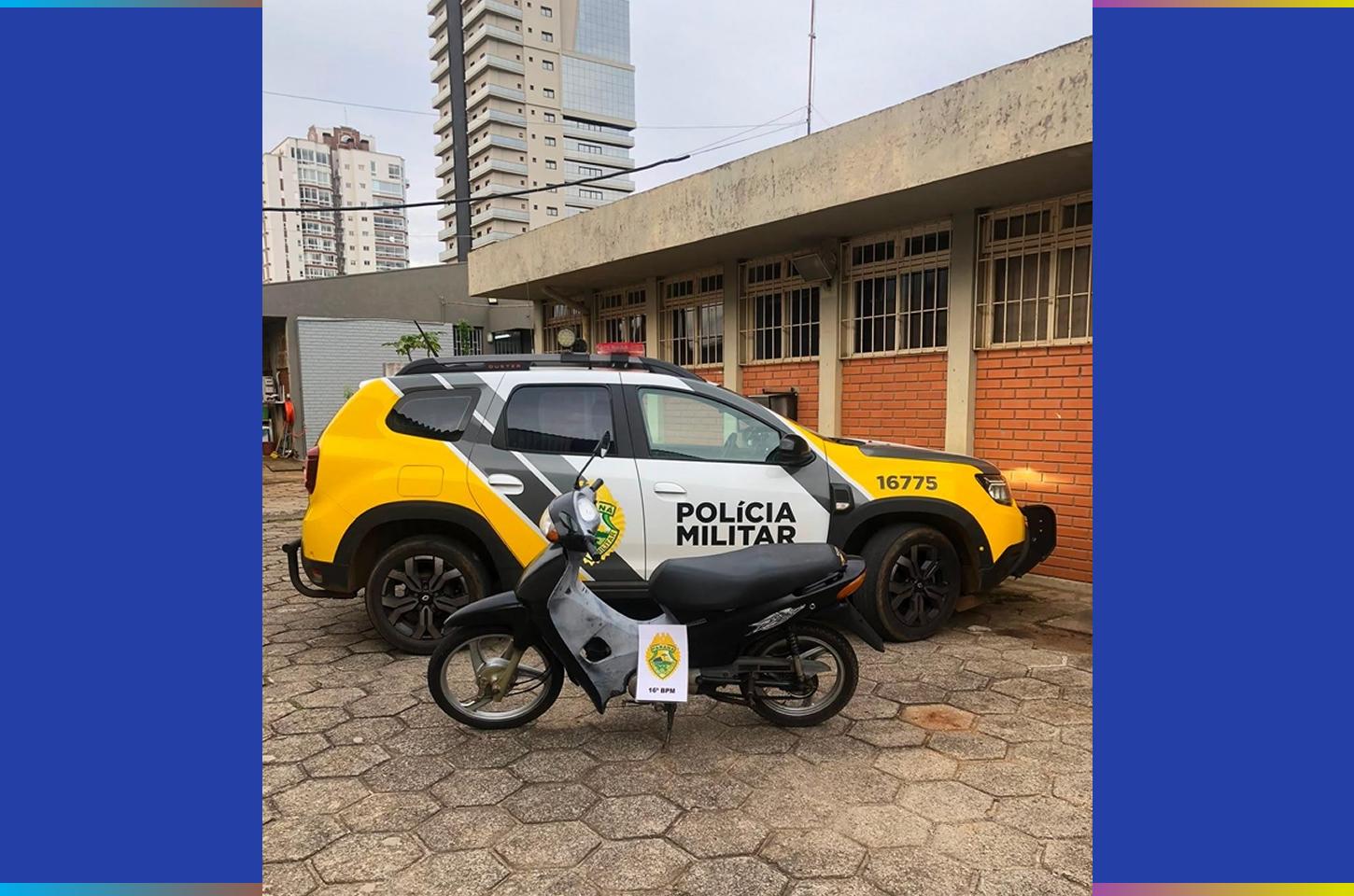 Motocicleta furtada é recuperada e dois homens são presos por receptação em Guarapuava
