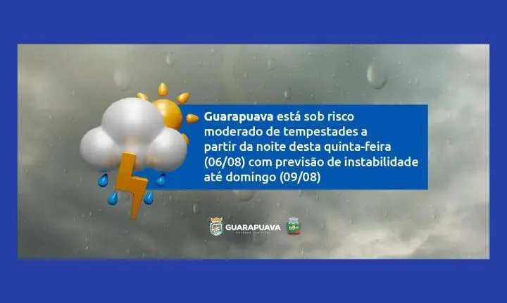 Defesa Civil alerta para risco de tempestades intensas em Guarapuava e orienta população a redobrar os cuidados