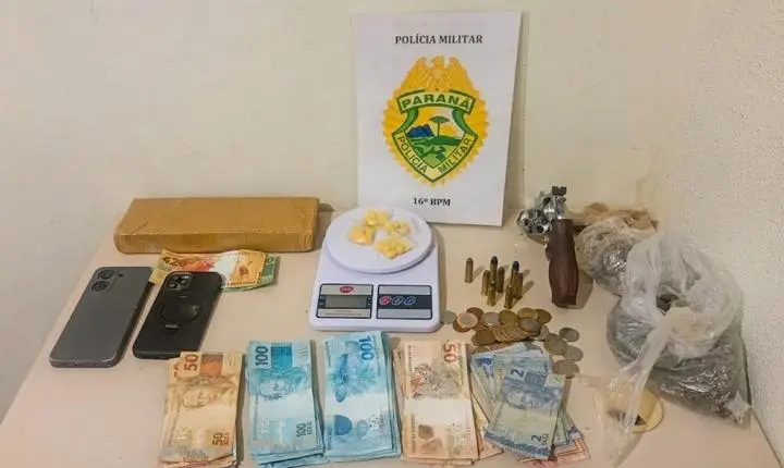 Homem com mandado de prisão em aberto é preso com drogas, arma e dinheiro em Pitanga