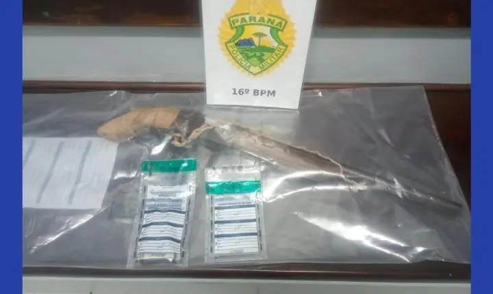 Homem é preso após ser flagrado com arma de fogo durante ocorrência de invasão de propriedade em Guarapuava