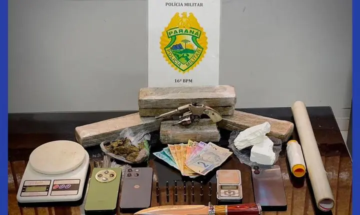 Homem é preso com quase 3,3 quilos de drogas e arma de fogo após denúncia de violência doméstica