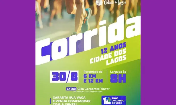 INSCRIÇÕES ABERTAS PARA A CORRIDA 12 ANOS CIDADE DOS LAGOS